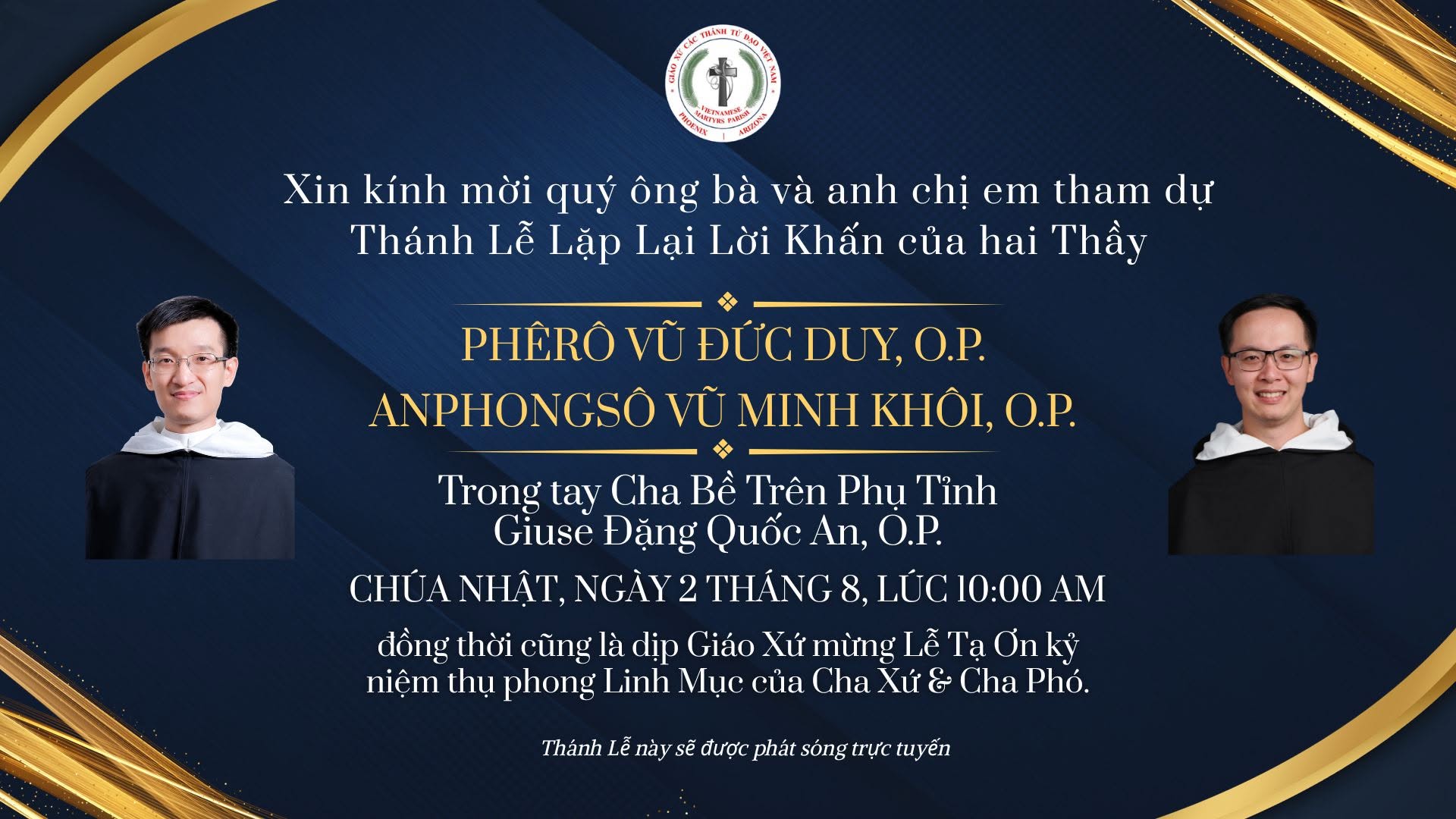 GX CTTĐVN Phoenix: Thánh lễ lặp lại lời khấn của thầy Duy & thầy Khôi