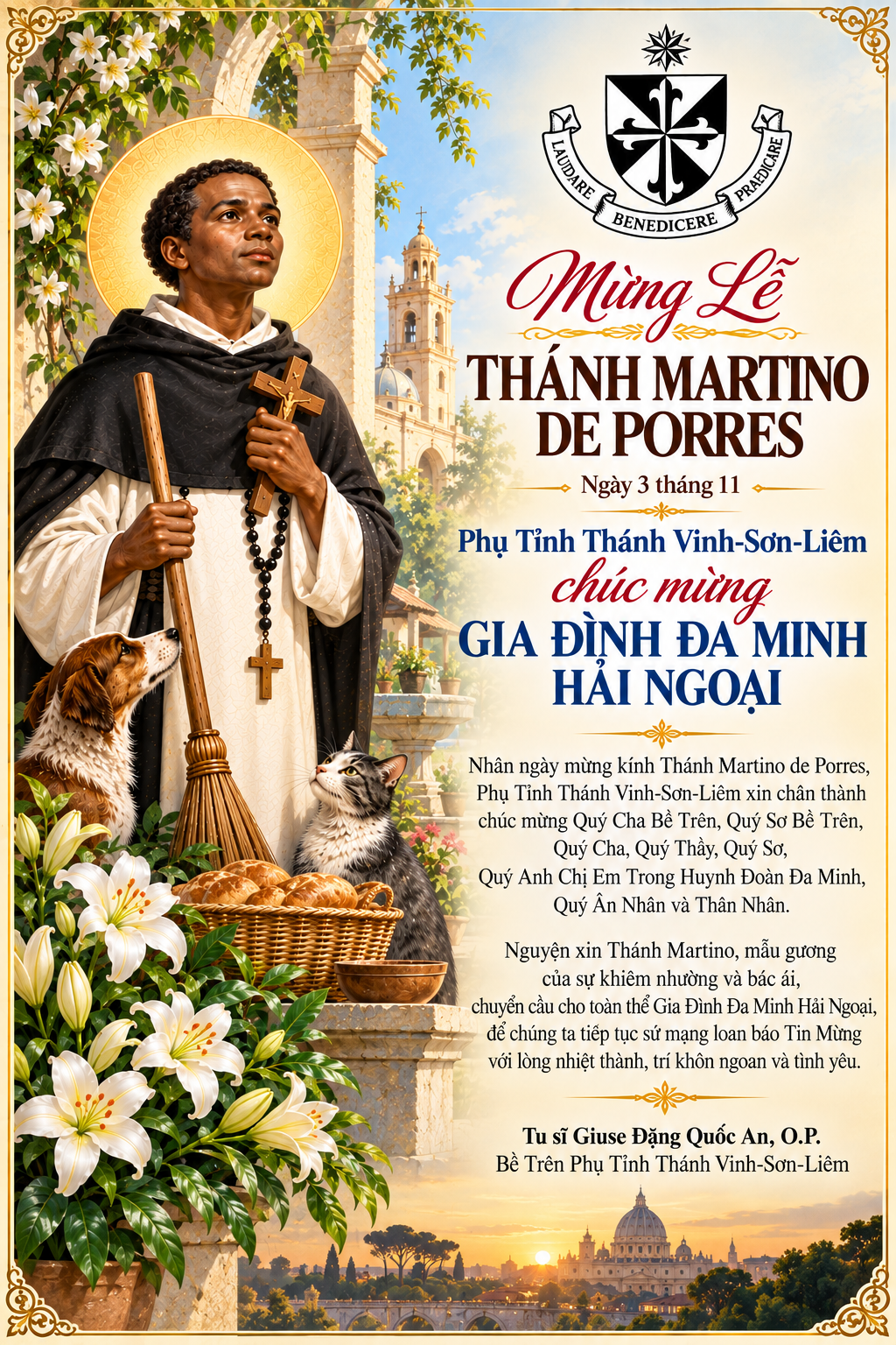 Cha Bề trên Phụ tỉnh chúc mừng Đại lễ Thánh Martinô năm 2026